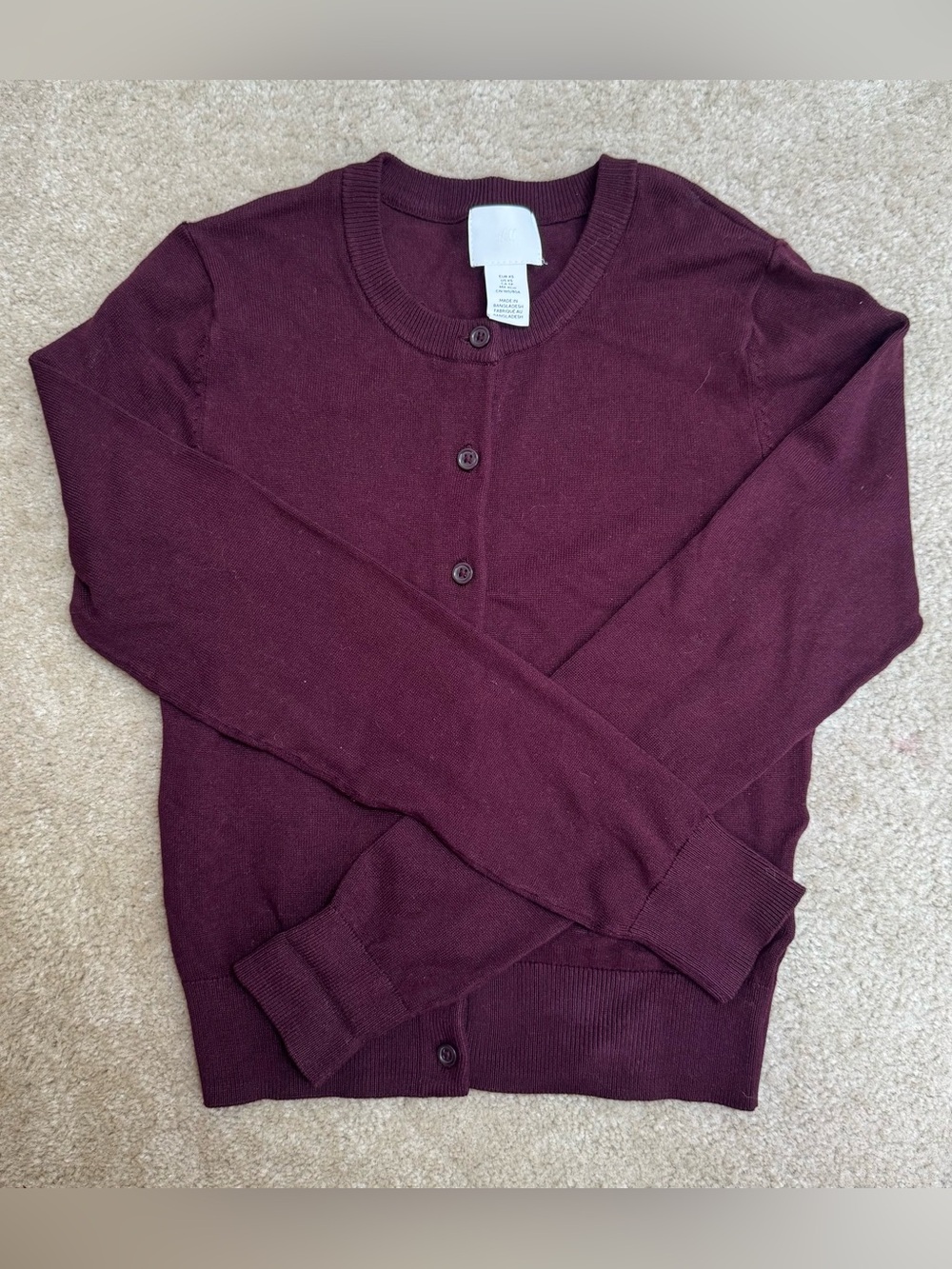 Classic H&M Sz XS Women's Burgundy Crewneck Cardigan Sweater